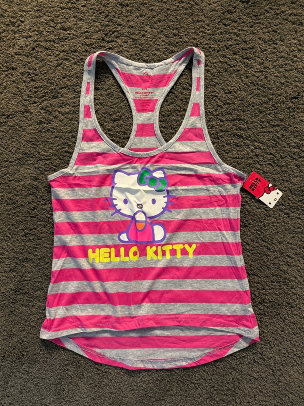 Hello Kitty Pink and Gray Striped Racerback Tank Top